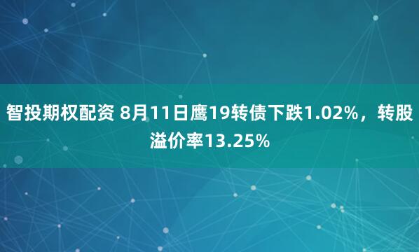 智投期权配资 8月11日鹰19转债下跌1.02%，转股溢价率13.25%