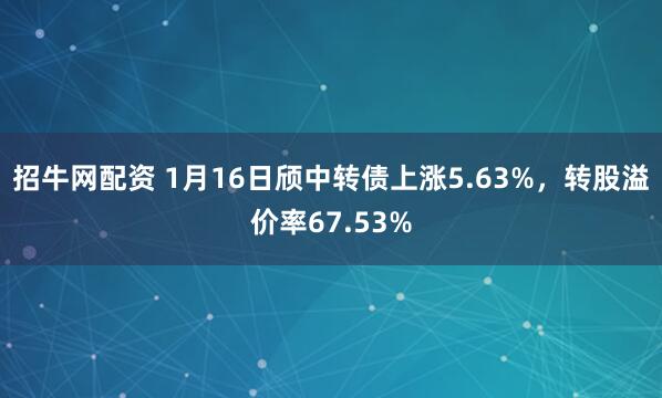 招牛网配资 1月16日颀中转债上涨5.63%，转股溢价率67.53%